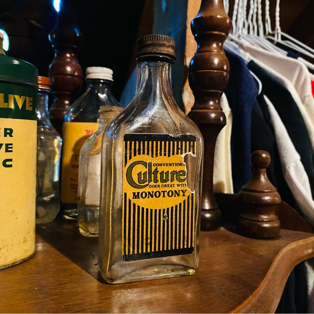 Conventional Culture - Found Art - Vintage Glass Botfle with New Label